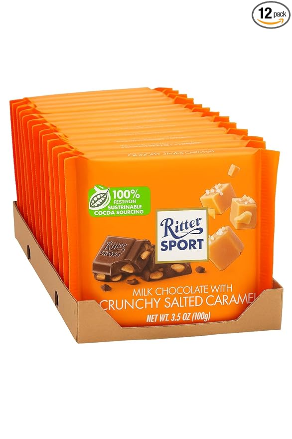 Ritter Sport Milk Chocolate with Crunchy Salted Caramel 3.5 oz Bars 12 Count