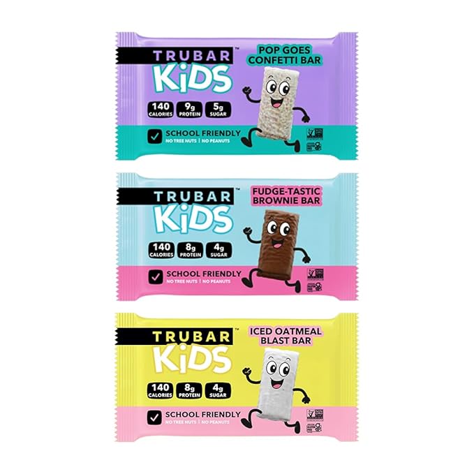 TRUBAR Kids Protein Bars Snack Pack Variety Box Plant Based Protein Gluten Free School-Friendly Snacks for Lunchboxes Tree Nut and Peanut Free Low Sugar Healthy On the Go Snack Bars 15 Count