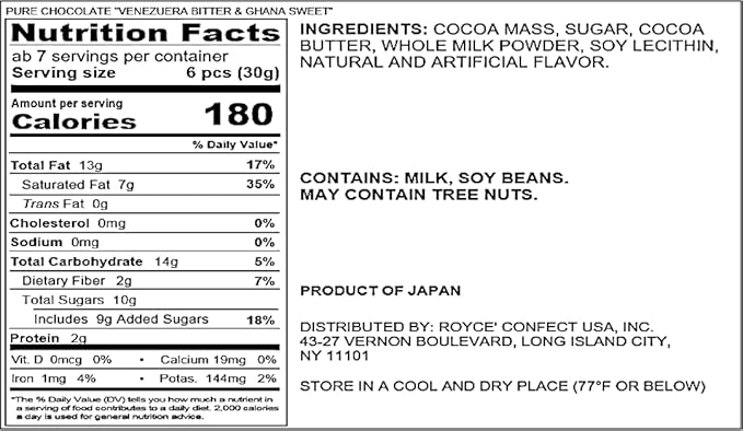 ROYCE' Pure Chocolate Venezuela Bitter &amp Ghana Sweet - Assortment of Bittersweet and Semi-sweet Dark Chocolates | Baking and Desserts | Japanese Chocolate from Hokkaido (40 Pieces of Chocolate)