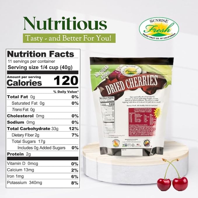 Sunrise Fresh Dried Fruit - Dried Dark Sweet Cherries - All-Natural Unsweetened No Added Sugar Resealable Snack 32oz Bag