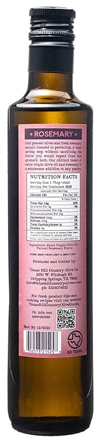 Texas Hill Country Olive Co Rosemary Infused Olive Oil - Cold Pressed Gourmet EVOO Olive Oil - Great for Dressing Dipping Marinade - No Artificial Flavors or Added Sugar - Made in Texas (16.9 oz 2 Pa