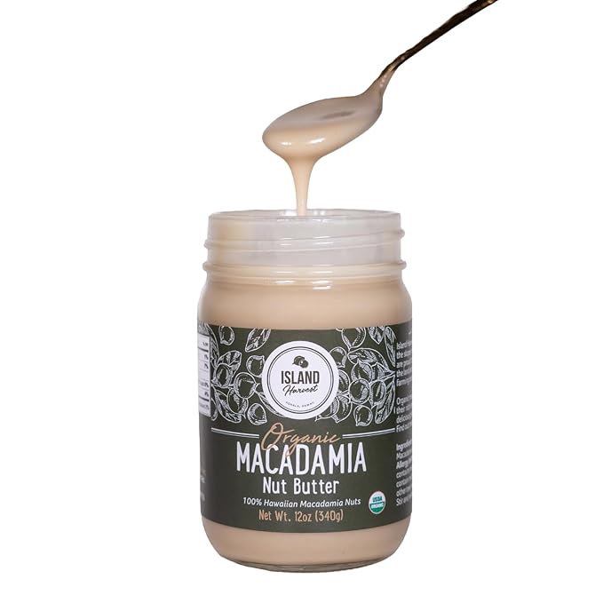 Island Harvest Macadamia Nut Butter - Made with 100% Hawaiian Organic Macadamia Nuts All-Natural Nut Butter Non-GMO High In Fiber 12 Ounce (Pack of 1)
