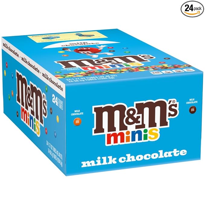 M&ampM'S Milk Chocolate MINIS Size Candy 1.77-Ounce Tube 24-Count
