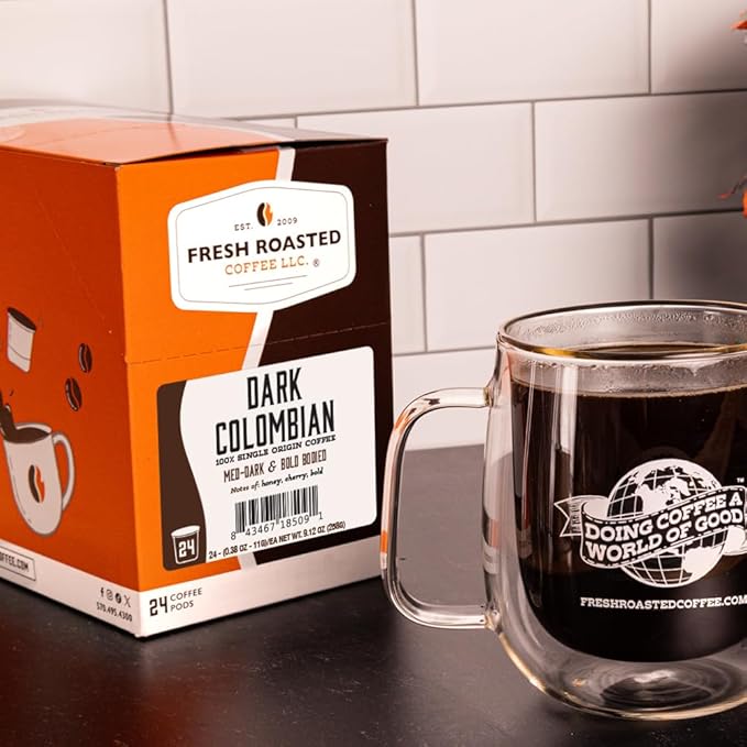 Fresh Roasted Coffee Dark Colombian Med-Dark Roast 72 Pods for K Cup Brewers