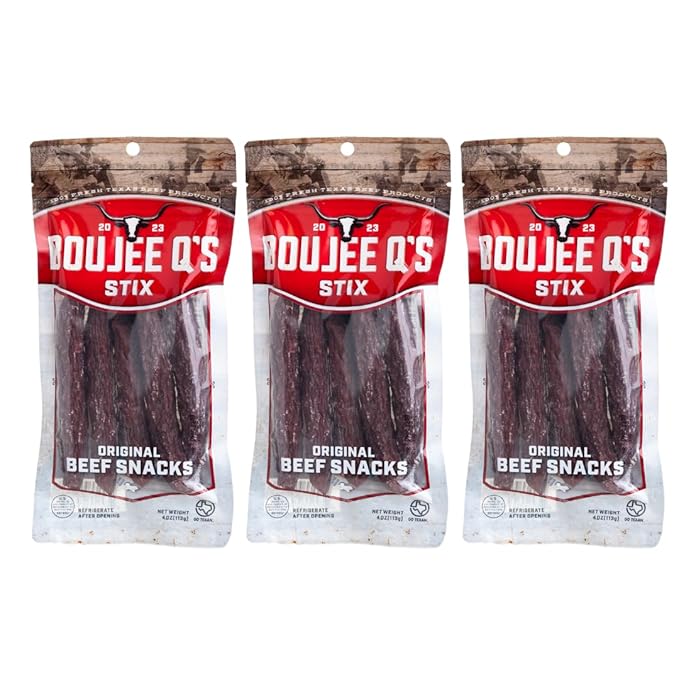 Boujee Q’s Beef Stix - Original Beef - 100% Soft Beef Snack Sticks - Smoked Jerky-Style Protein Snack - Gluten-Free Low Carb No Sugar Keto Friendly - Made in USA - 3 Pack
