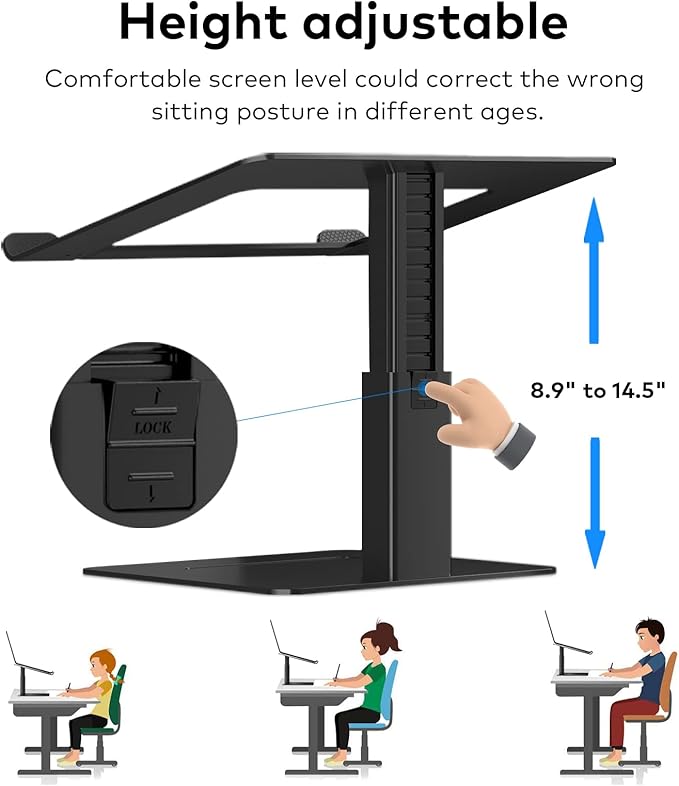 Laptop Stand for Desk Ergonomic Aluminum Laptop Stand Adjustable Height from 7-15 Sitting and Standing Laptop Riser for 10-17 Notebook