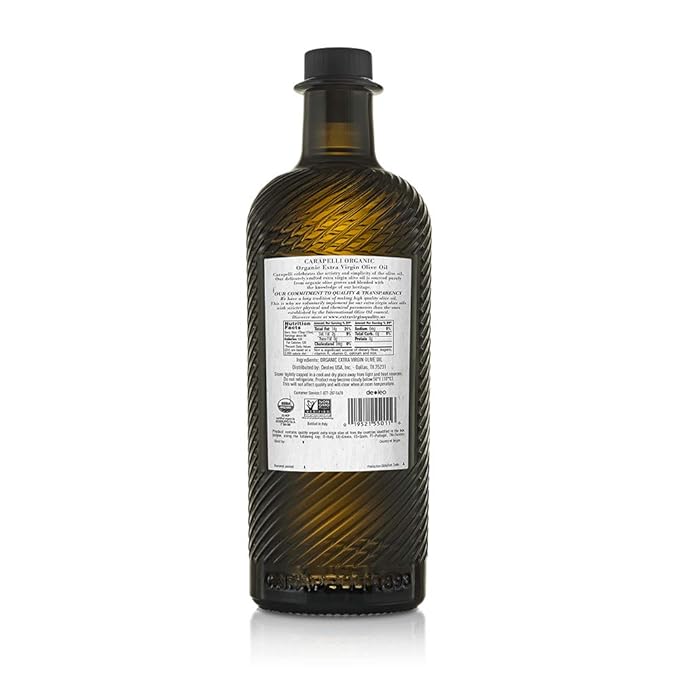 Carapelli - Organic Extra Virgin Olive Oil: Cold-Pressed Organic EVOO – 33.8 Fluid Ounces (1 Liter)