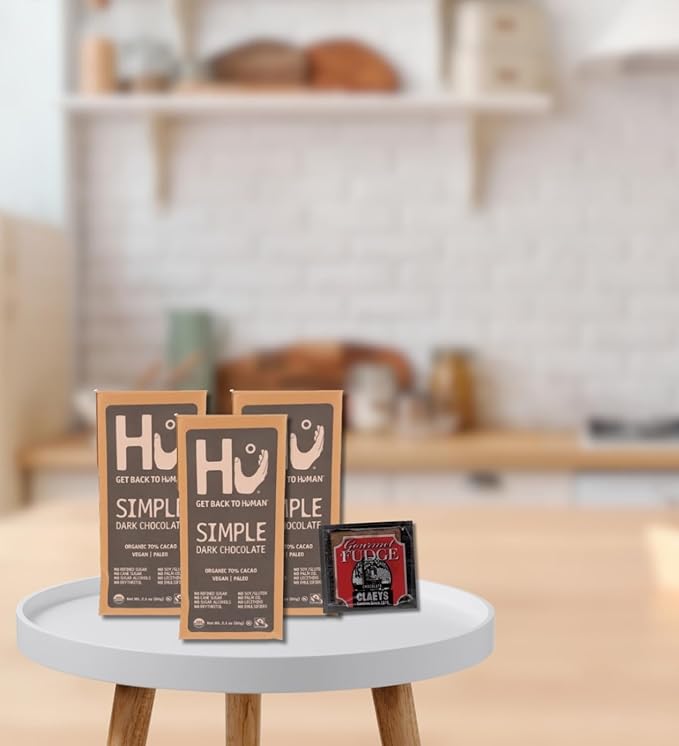 3x Hu Choc Simple Bar 2.1 OZ Bundle with Chocolate Fudge Candy – Dark Chocolate Bar with Minimal Ingredients Paired with Rich Fudge Treat for Snacking or Gifting – Gift Set (4 Items)
