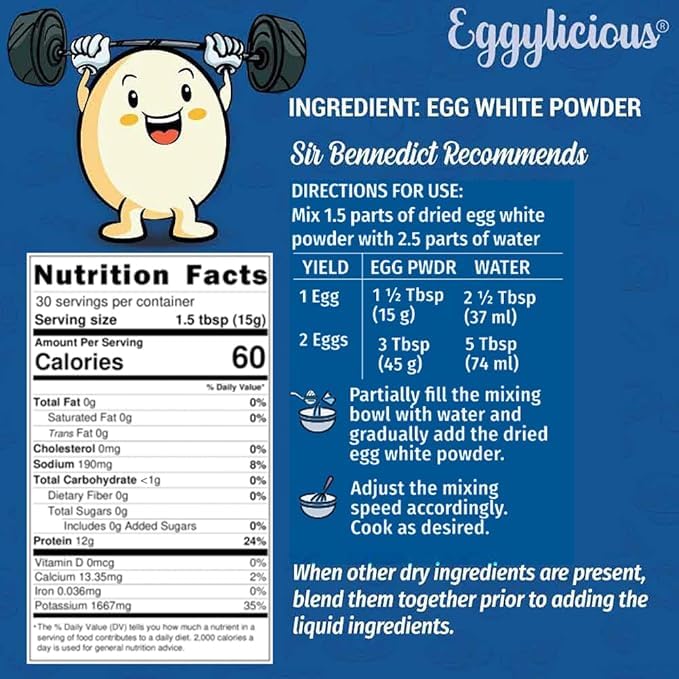 Eggylicious Egg White (Albumin) Powder Dried Natural Protein Powder Made from Fresh Eggs PasteurizedNon-GMO No Additives Used for Baking Icing1lbs(16oz)