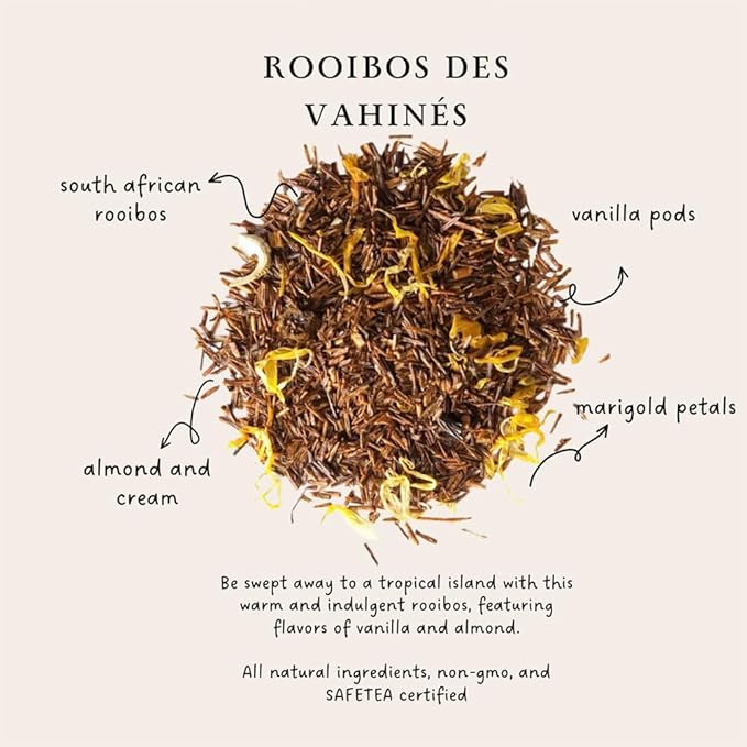 Palais des Thés - Tahitian Rooibos - Caffeine-Free Rooibos Tea with Vanilla &amp Almond - Premium Loose Leaf Serves 20-25 Cups - 3.5oz Tin