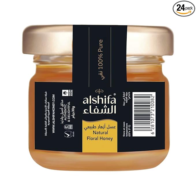 Alshifa Natural Floral Honey 30g Pack of 24 | Individual 30g Servings in Mini Jars | Best for Travel Gifts Tea