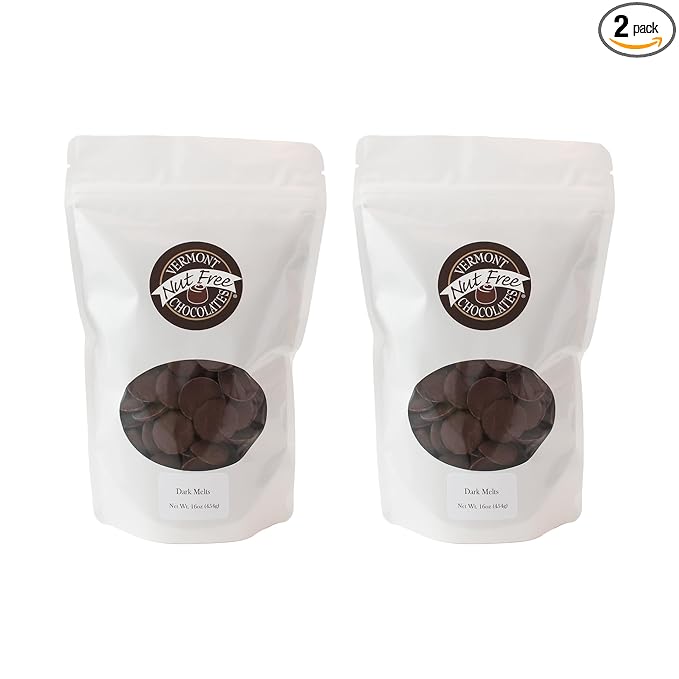 Vermont Nut Free Chocolates Melts (Dark) 16 Ounces 2 Bags Nut-Free Egg-Free Kosher