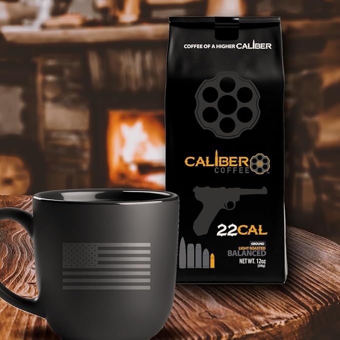 Caliber Coffee .22 Cal Whole Bean Light Roast – Balanced Fruity Caramel Flavors – 100% Artisan Roasted Arabica Coffee – Small-Batch Hand-Crafted – Veteran Owned – 12oz Bag