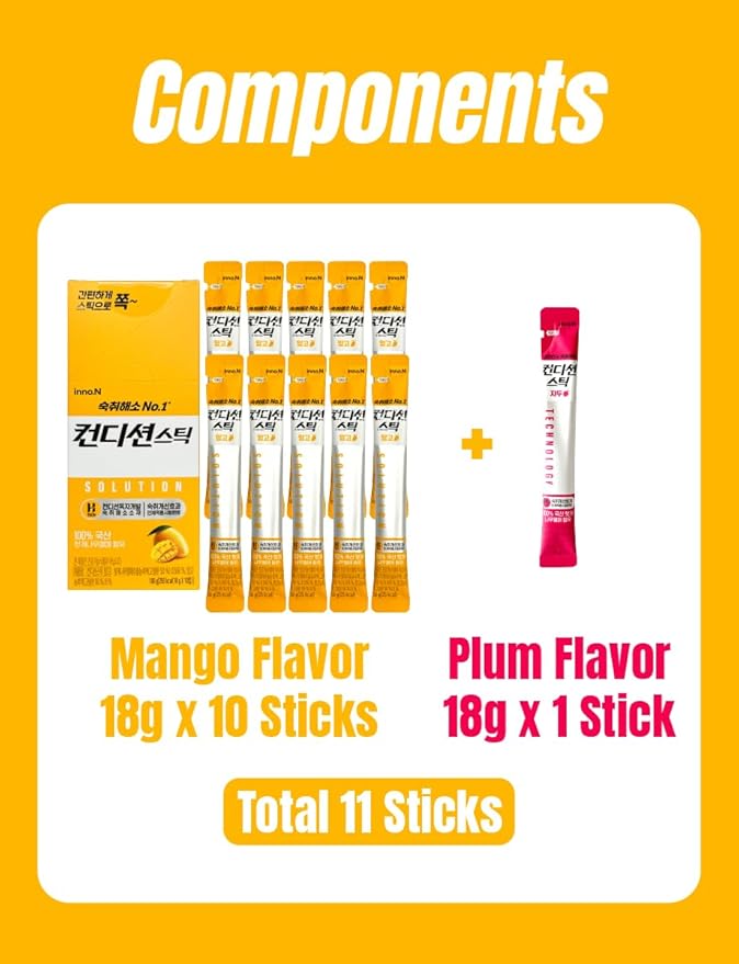 [2025 Renewal]컨디션 젤리 After Drinking Jelly Mango Flavor 18g*10 Sticks + Plum Flavor 18g 1Stick [10+1 Sticks]