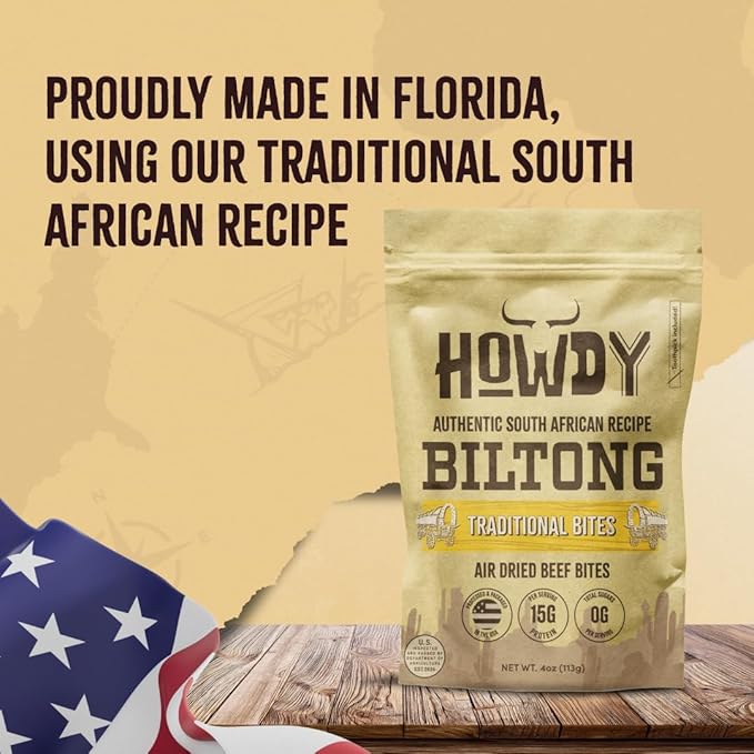 HowdySnax Traditional Biltong Bites – 2 Pack (8 Ounces Total) – Bulk Beef Snack • High‑Protein • Keto &amp Paleo • No Preservatives • Made in USA