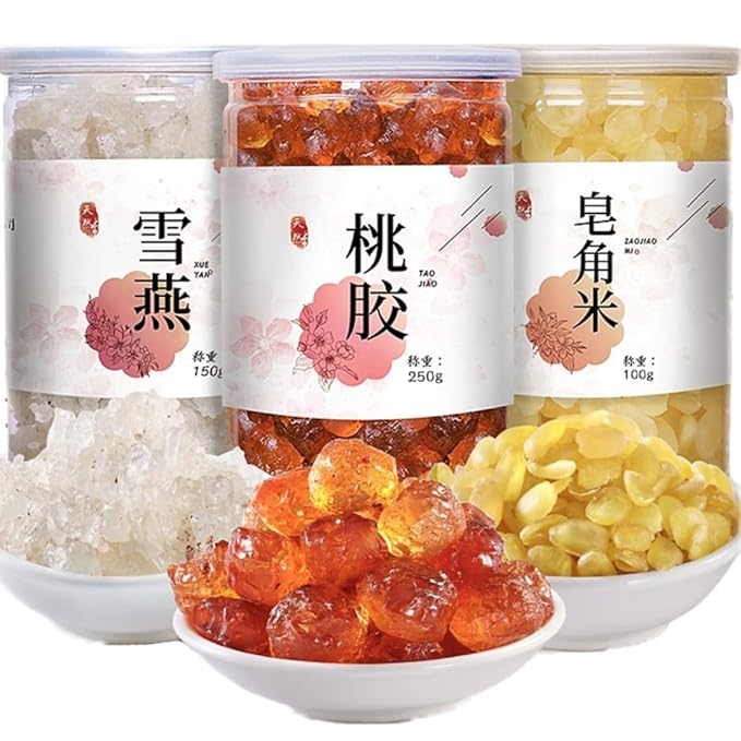 Pure Peach Gum Snow Swallow &amp Saponin Rice Kernel Combo No Impurities Natural Edible Nourishing Ingredients Ready for Stewing Dessert &amp Drinks (500g Peach Gum250gSnow Swallow150gSaponin