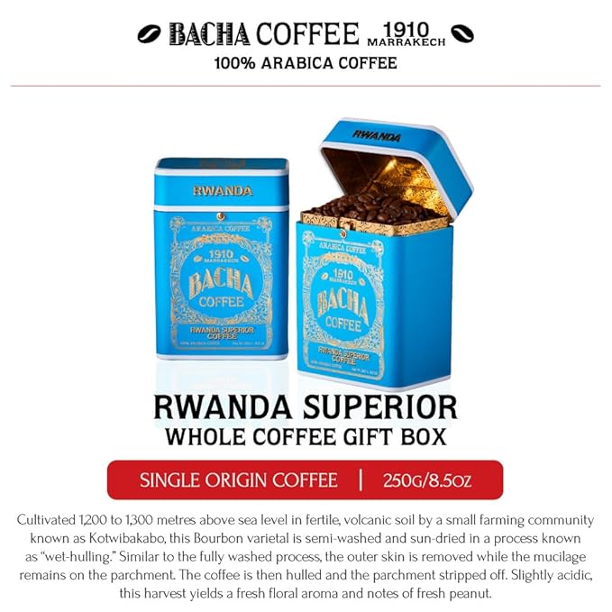 Bacha Coffee | Rwanda Superior Single Origin Whole Beans Medium Dark Roast 100% Arabica Specialty Coffee 250g Signature Nomad Collection Gift Box