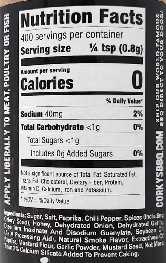Single Bottle of Honey Smoked Grip N Rub It Seasoning Corkys Barbecue 11.64oz
