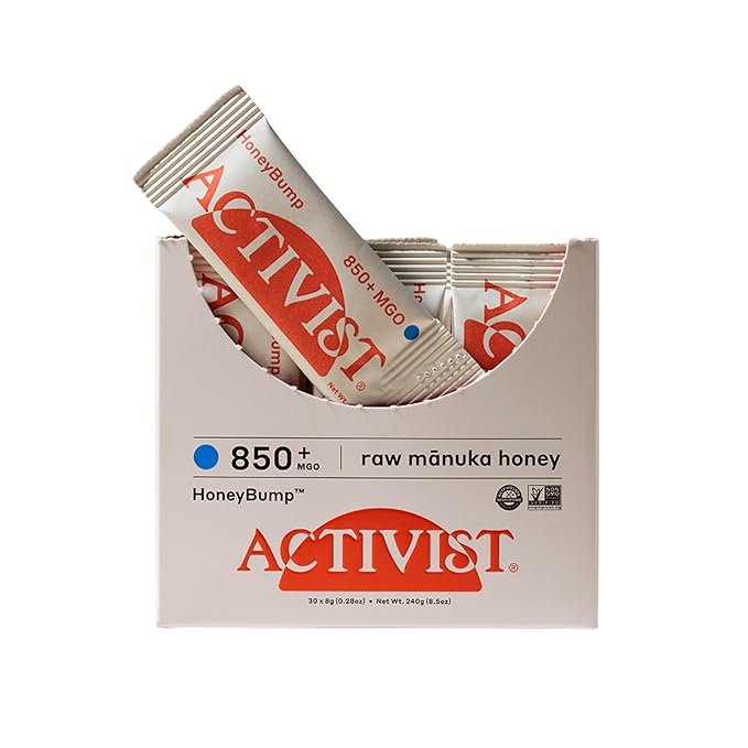 ACTIVIST Manuka HoneyBump 850+MGO | Product of New Zealand | Certified Non-GMO | Certified Glyphosate-Residue Free (30 x 8 gm)
