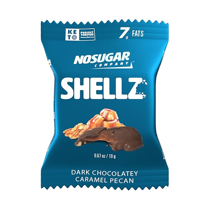 No Sugar Keto Shellz - Sugar Free (0g) Treat On-the-go Keto Snack - 25 Pack Individually Wrapped - Gluten Free Kosher Value Pack (2 packs Caramel Pecan)