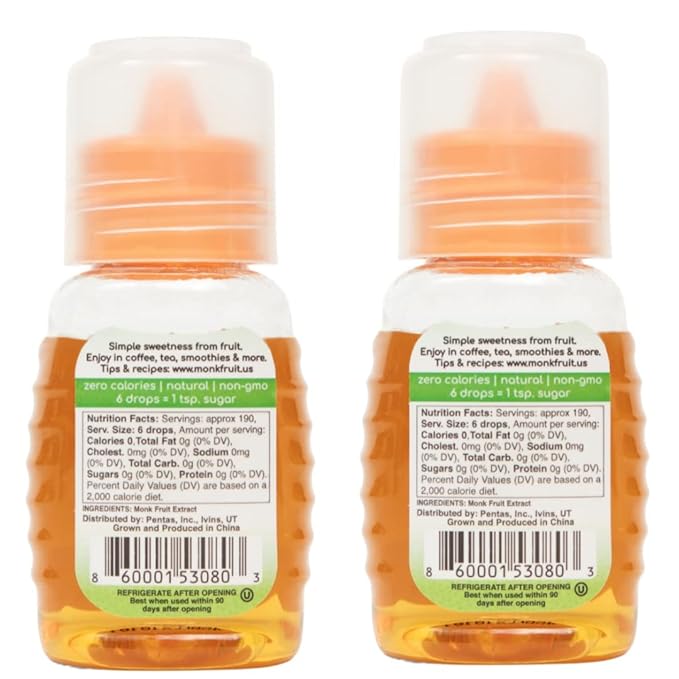 llinea Monk Fruit - 100% Monk Fruit Sweetens Coffee Tea Smoothie &amp More Zero-Calorie Zero-Carbs Gluten-Free Non-GMO No Erythritol Approx. 400 Servings - 2 Fl Ounces per Bottle 2 Pack