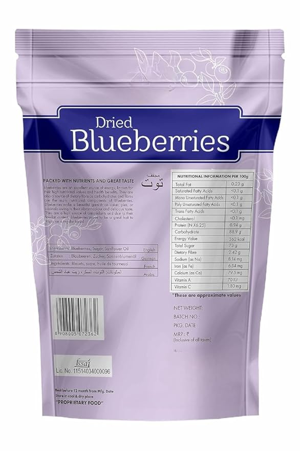 Generic Dried Blueberries No added Refined Sugar| Vitamin Rich Berries | Healthy Snacks Rich in Fibre Vitamins Healthy Snacks -150g