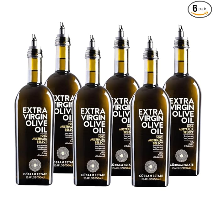 Cobram Estate Australia Select Extra Virgin Olive Oil - First Cold Pressed Non-GMO Keto Friendly High in Antioxidants Fruity &amp Balanced - Cold Pressed Olive Oil Bottle EVOO - 750 ml (Pack of 6