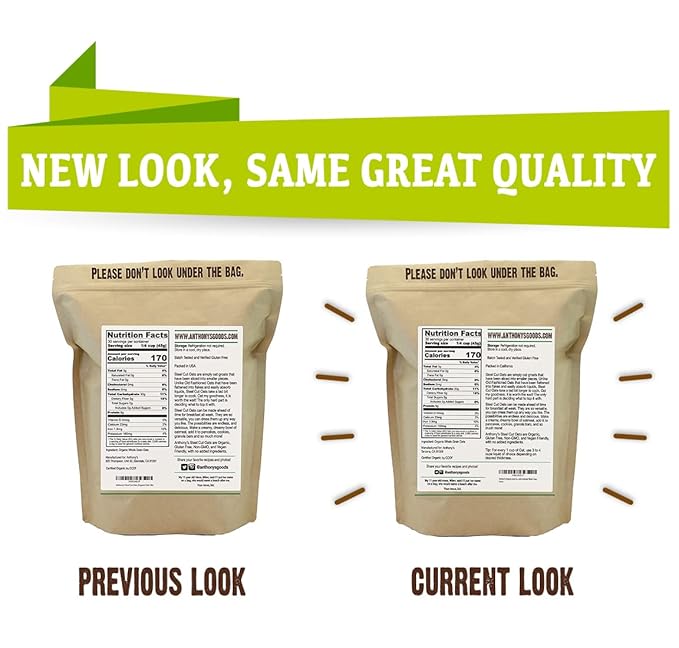 Anthony's Organic Steel Cut Oats 3 lb Gluten Free Non GMO Irish Oatmeal Whole Grain