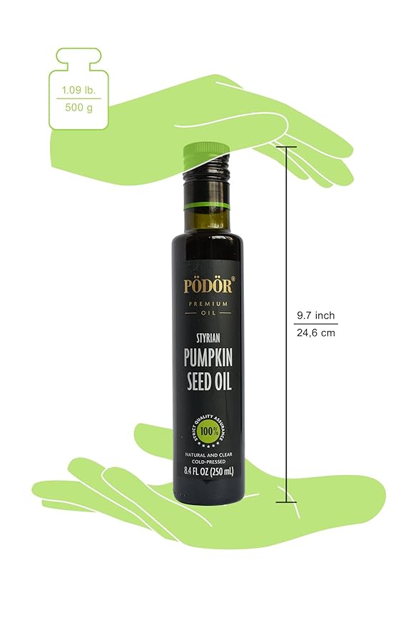 PÖDÖR Premium Styrian Pumpkin Seed Oil - 8.4 fl. Oz. - Cold-Pressed 100% Natural Unrefined and Unfiltered Vegan Gluten-Free Non-GMO in Glass Bottle