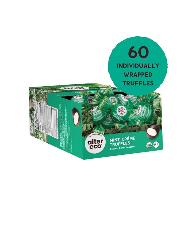 Alter Eco | Mint Creme Truffles | 58% Pure Dark Cocoa Fair Trade Organic Non-GMO Gluten Free Dark Chocolate Truffles | 60 Truffles