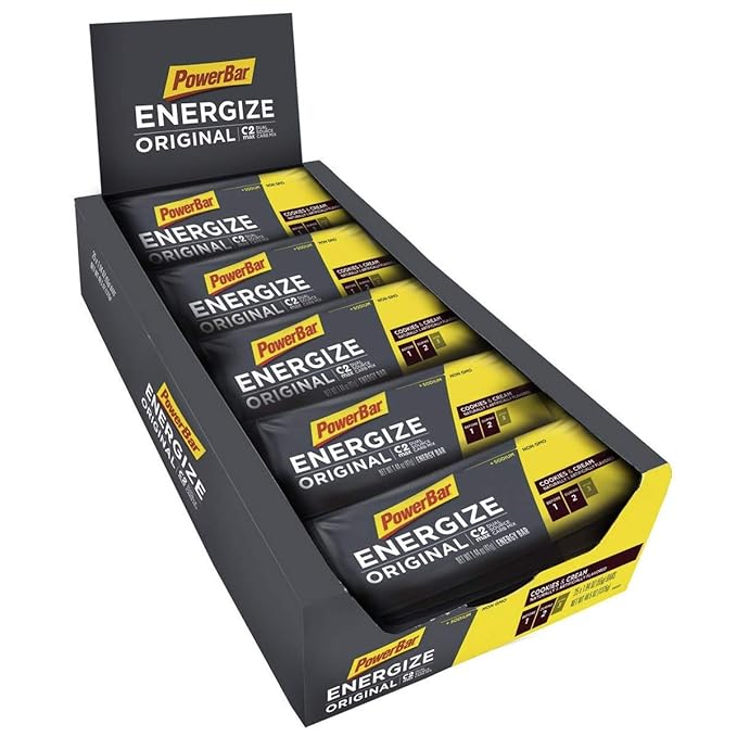 PowerBar Energize Original – ‘The Original’ Energy Bar for Endurance &amp Team Sports Athletes – Fueling Champions for 30+ Years: 25 x 55g Bars - Cookies &amp Cream