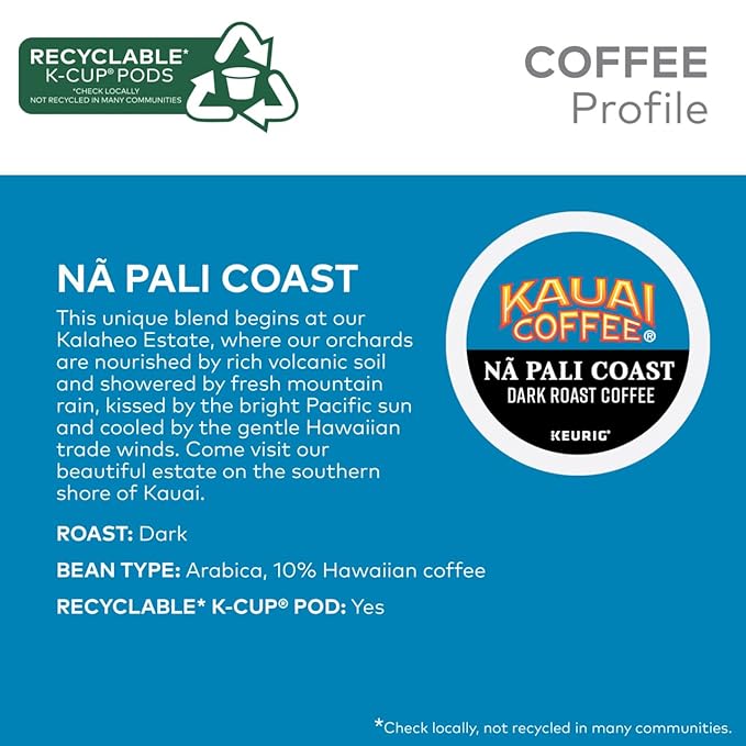 Kauai Coffee Na Pali Dark Roast - Compatible with Keurig K-Cup Brewers 10 CT (Pack of 4)