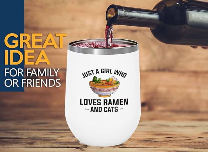 Ramen Lover White Edition Wine Tumbler 12oz - Just a girl who loves - Food Lovers chicken pumpkin vegan pantry spicy noodles