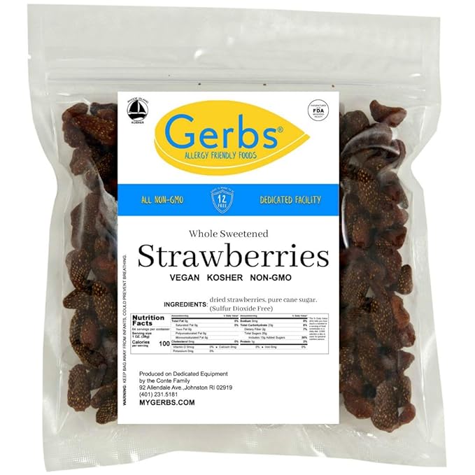 Gerbs Summer Sweet Strawberries 4 lb. | Dehydrated Unsulfured Resealable Bag | Naturally Sweet &amp Tart | Top 14 Allergen-Free