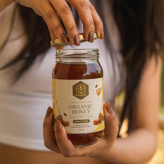 Shiva Organic's NPOP Organic Certified Honey - NMR Tested Natural Honey No Added Sugar Flavorful - 17.63 ounces (500g)