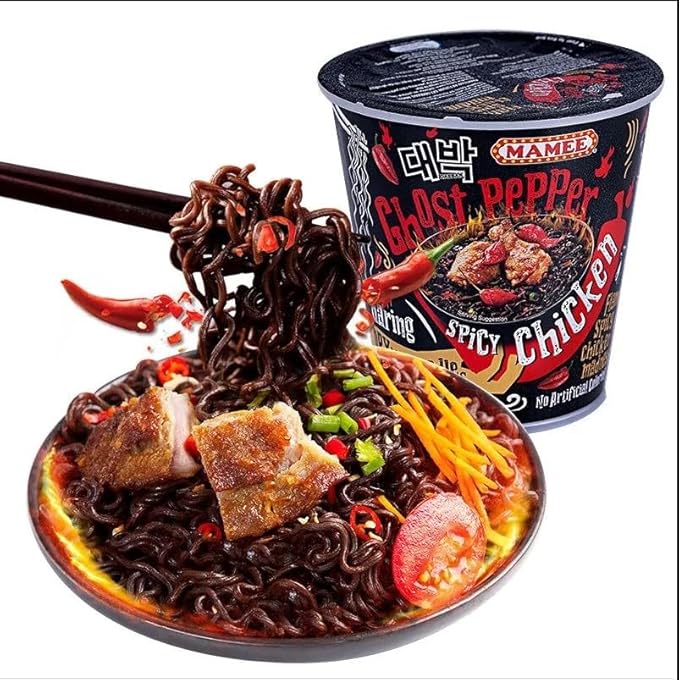 Ghost Pepper Noodles Spicy Dry Mixed Noodles 80g/barrel 1 Million Spiciness Black Noodles Hot Pepper Spicy Instant Dry Mixed Noodles Super Spicy Instant Noodles Cup Noodles (4 buckets)