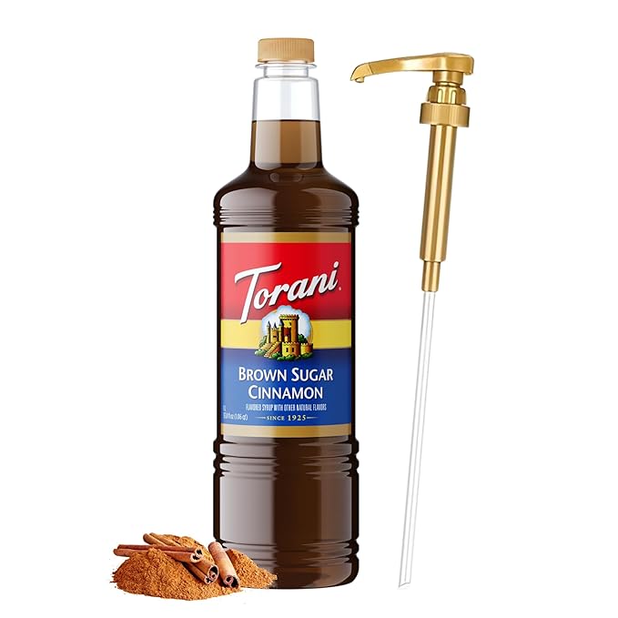 Torani Brown Sugar Cinnamon Syrup 1 Liter Bottle with Pump – Premium Coffee Flavoring Made with Pure Cane Sugar &amp Natural Flavors for Lattes Oatmeal Cocktails &amp Desserts – Café-Quality Sweet