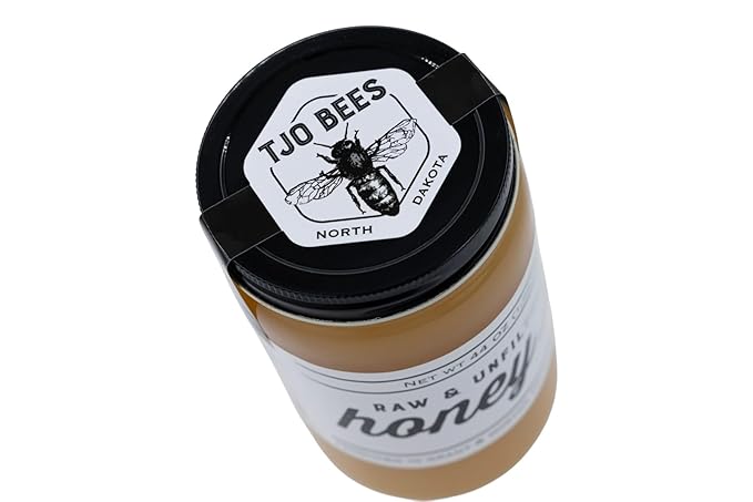TJO Bees Raw and Unfiltered Honey 44 OZ Glass Jar