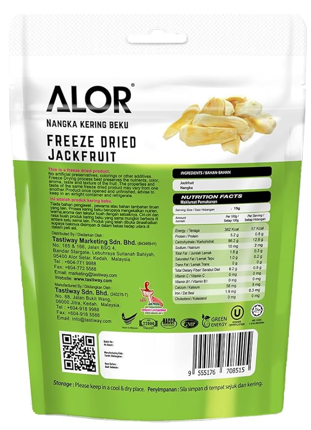 ALOR 100% Natural Dried Jackfruit – Unsweetened No Sugar Added Tropical Fruit Snack – Crunchy Crispy &amp Gluten-Free – Healthy Freeze-Dried Bites (15 Grams x 8 Packs- Jackfruit)