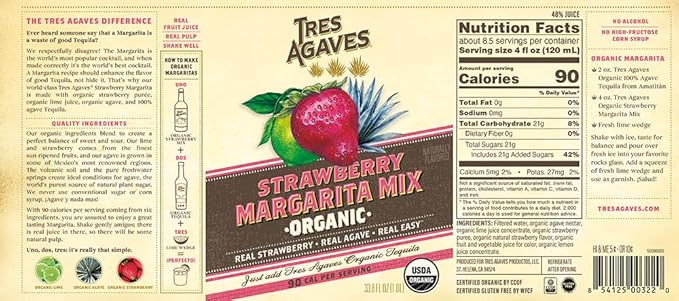 Tres Agaves Organic Margarita Mix Variety Pack – Lime Strawberry &amp Agave Nectar – Award-Winning Low Calorie Non-GMO Vegan Gluten-Free Cocktail Mixers – 750ml Bottles (3 Pack)