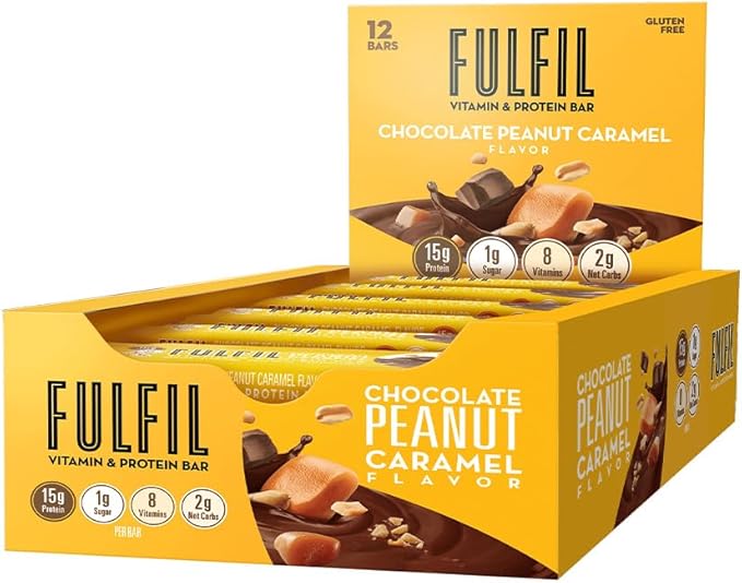 FULFIL Vitamin &amp Protein Bars Chocolate Salted Caramel &amp Chocolate Peanut Caramel 15g Protein 8 Vitamins 12 Count