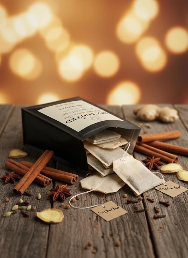 ENCHAITED Authentic Masala Chai Tea Bags - 15 Count | Premium Assam Tea Loose Leaf Quality in Convenient Pyramid Bags | Bold Morning Energy &amp Coffee Alternative | Real Indian 7-Spice Blend | Indiv