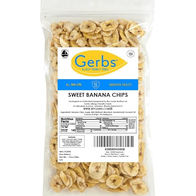 Gerbs Banana Chips Sweetened 2 LBS – Unsulfured &amp Preservative Free - Top 14 Allergy Friendly &amp Non GMO - Product of Philippines