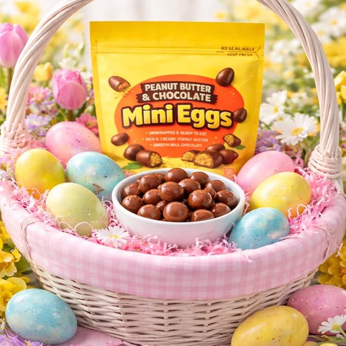 Peanut Butter Mini Eggs Easter Chocolate Candy Bag | Bite Size Egg Shaped Treat 20 oz Bag Easter Hunt Basket Stuffer Egg Filler Party Favor Gift