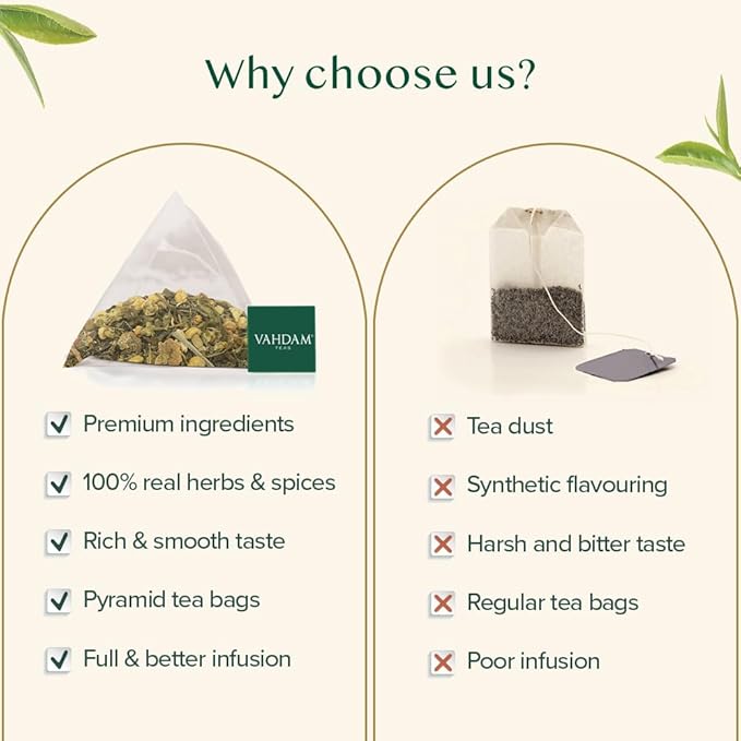 VAHDAM Chamomile Mint Citrus Green Tea Bags (100 Count) Low Caffeine Non GMO Gluten Free | Sweet &amp Floral | Resealable Ziplock Pouch | Chamomile Tea Bags