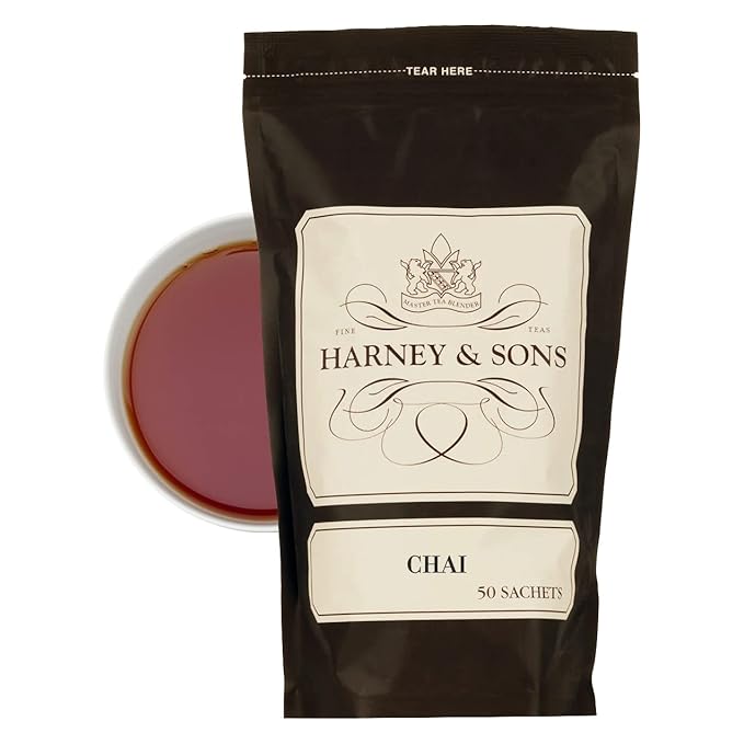 Harney &amp Sons Chai Tea – Caffeinated Strongly Spiced Black Tea- 50 Tea Sachets