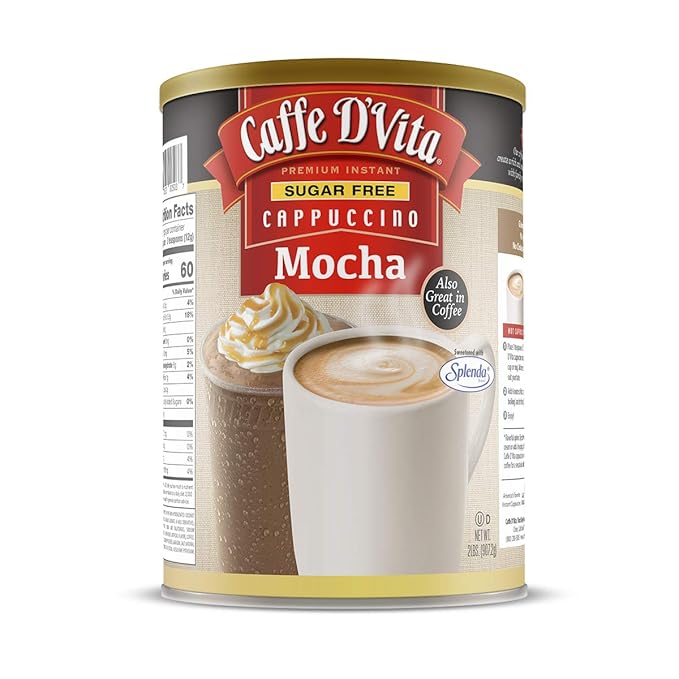 Caffe D'Vita Sugar Free Mocha Cappuccino Mix - Sugar Free Mocha Mix Gluten Free No Cholesterol No Trans Fat 99% Caffeine Free - 2 lb. (32 oz.) can