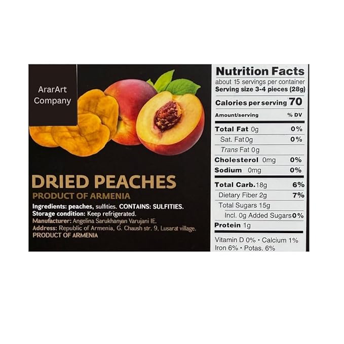DRIED PEACHES (14.11oz) – Premium Sun-Dried Armenian Peaches | 100% Natural No Sugar Added | Healthy &amp Delicious Fruit Snack