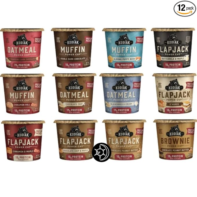 On The Go Cups -Variety Pack 12 Different Cups - New Sampler (Oatmeal Brownie FlapJack Muffin) - Plus Unique Magnet - 1