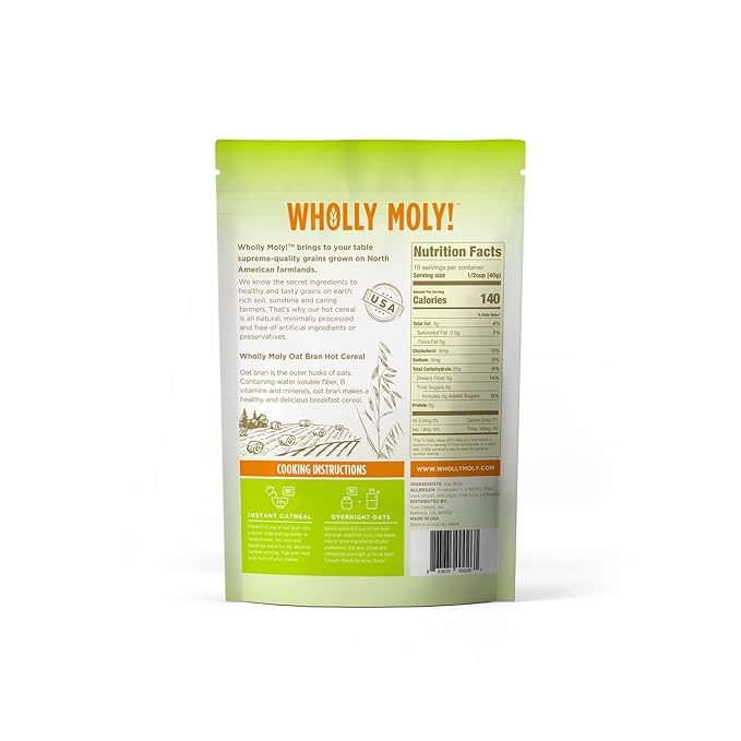 Wholly Moly! Oat Bran Instant Oatmeal Original 400g*4 Pack High Fiber No Sugar Added All Natural Vegan Friendly
